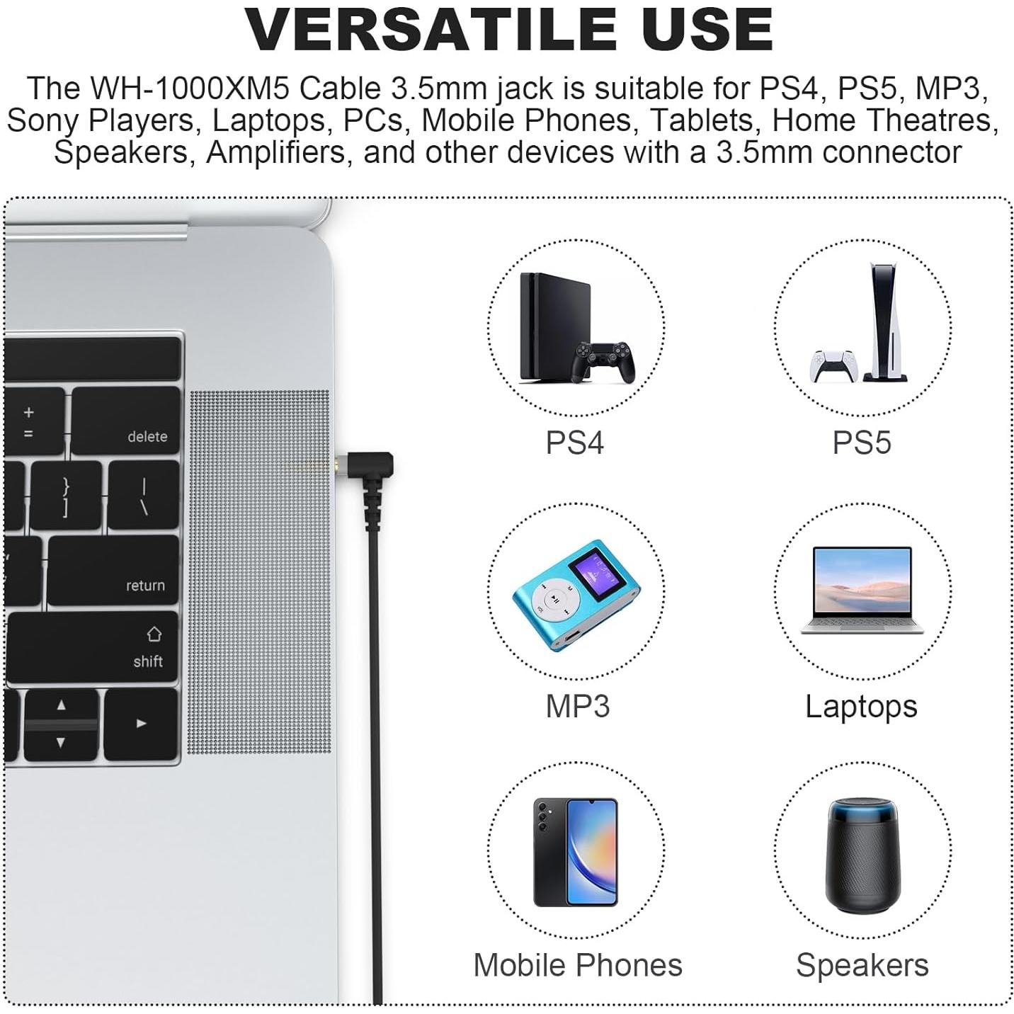 Cable de Audio 3.5mm Zosvoses para Auriculares Sony 1.2m