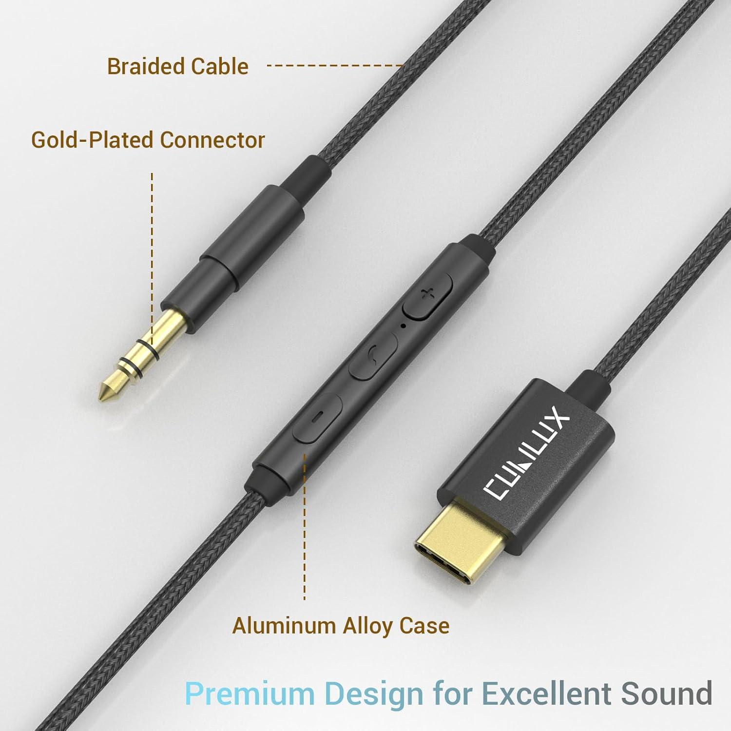 Cubilux USB C to 3.5mm Headphone Cable with MIC, Type C Replacement Headphone Cord Compatible with Sony WH-1000XM5/XM4/XM3/XM2 WH-XB910N WH-CH720N/CH710N/CH700N MDR-XB950BT/XB950B1/XB950N1 More