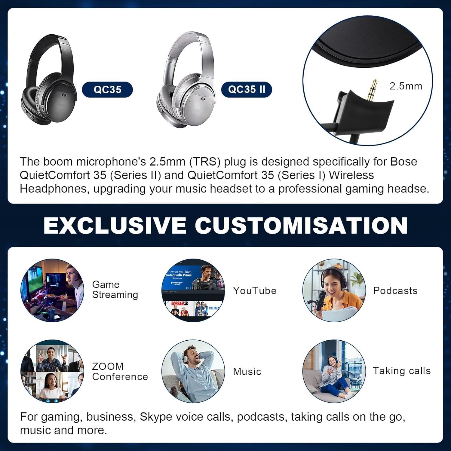 Micrófono Boom Zosvoses para Bose QuietComfort 35 II - 1.83m