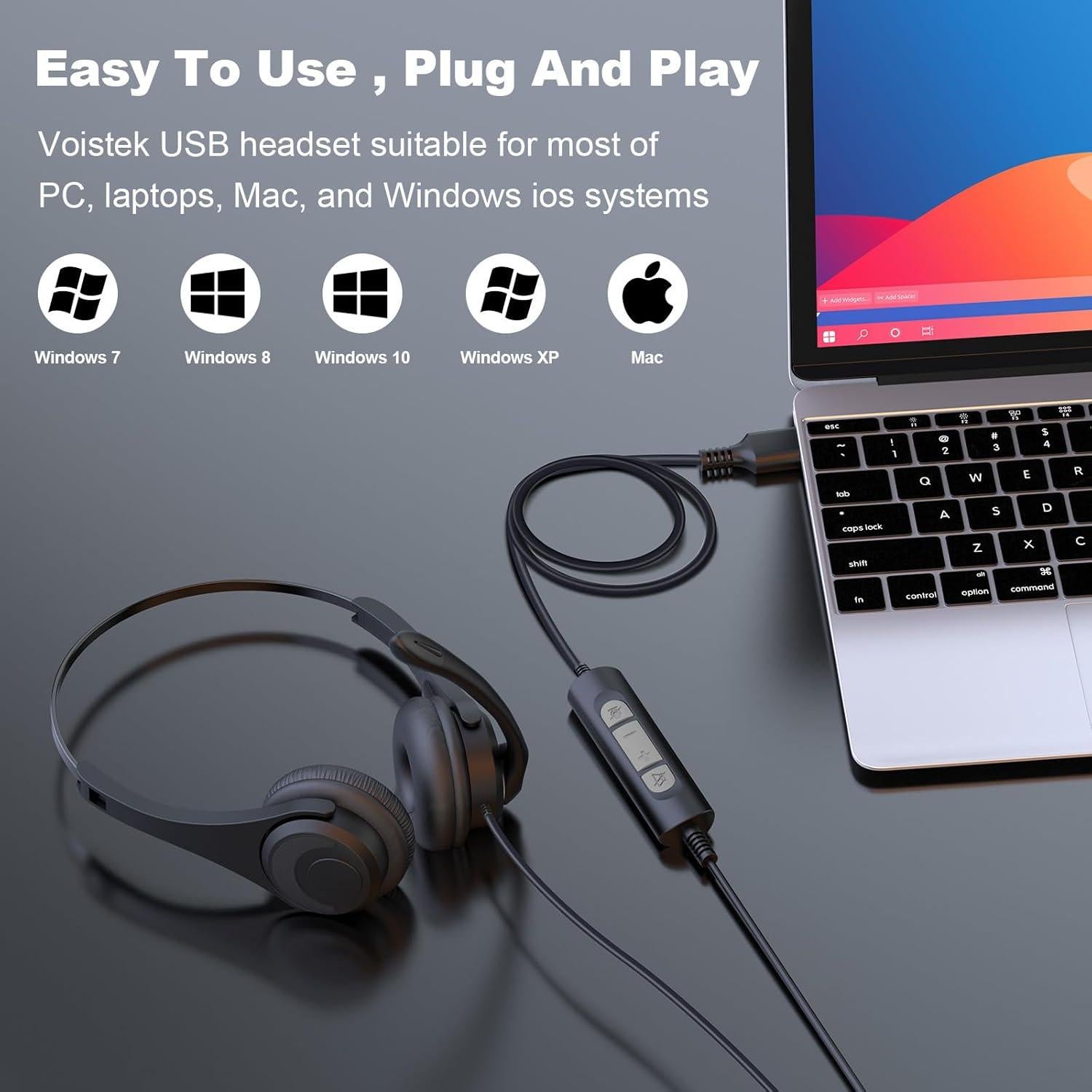 Auriculares USB Voistek V9 con micrófono y cancelación de ruido