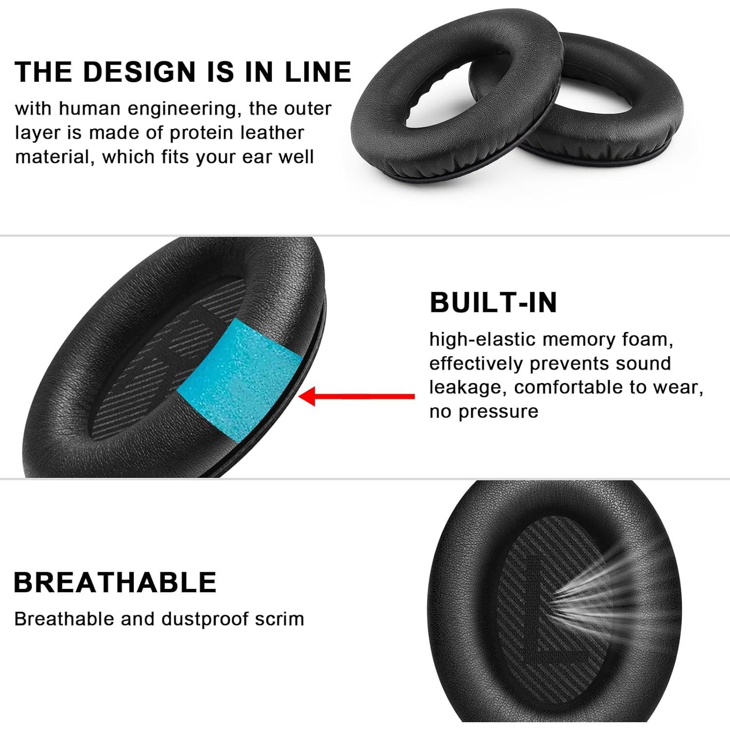 Almohadillas de Repuesto Meliya para Auriculares Bose QC35 II - Negro