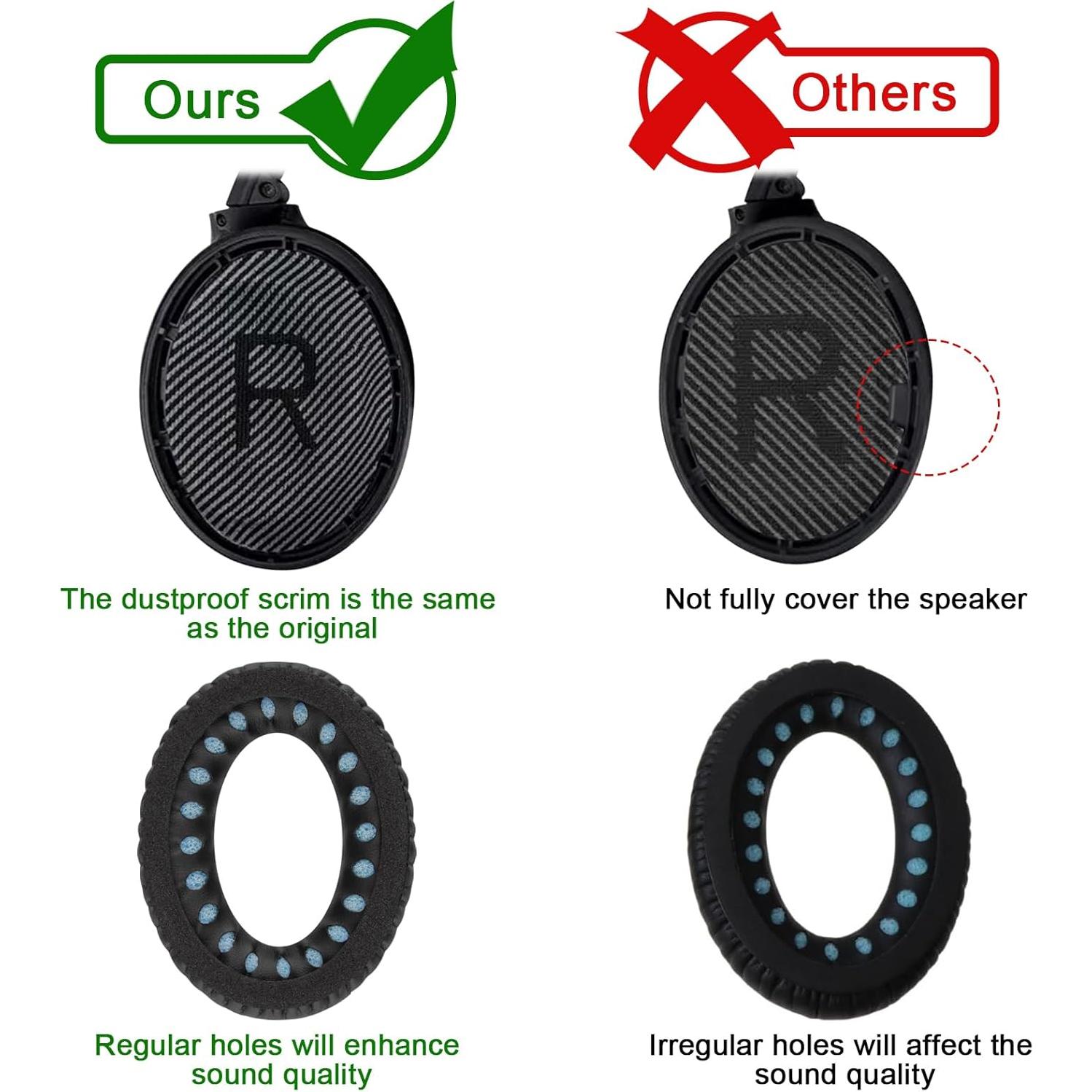 Almohadillas de Repuesto Meliya para Auriculares Bose QC35 II - Negro