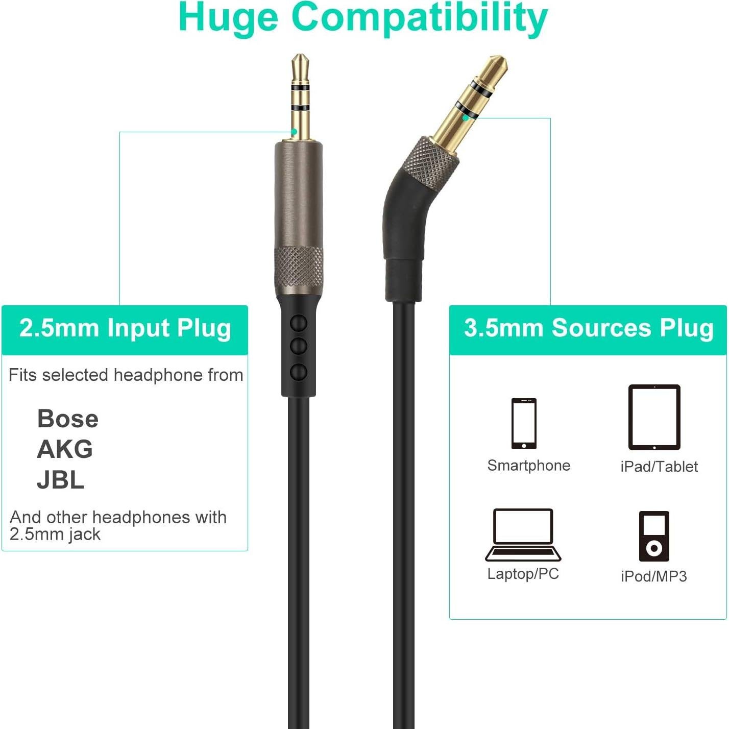 Cable Aux Mr Rex 2 Metros 3.5mm a 2.5mm Compatible Bose JBL