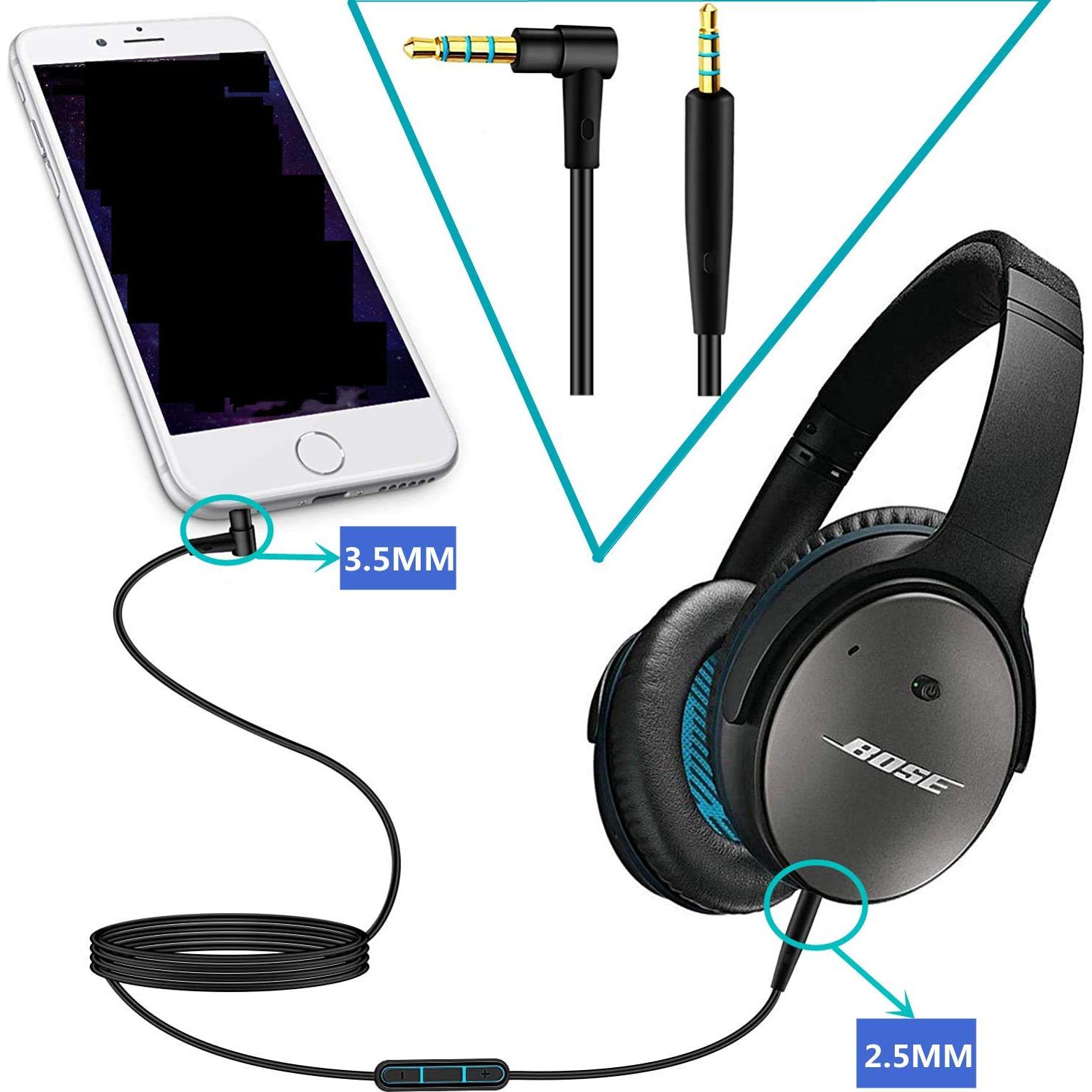 Cable de Reemplazo con Micrófono para Auriculares Bose QC25 QC35 - 140cm Negro