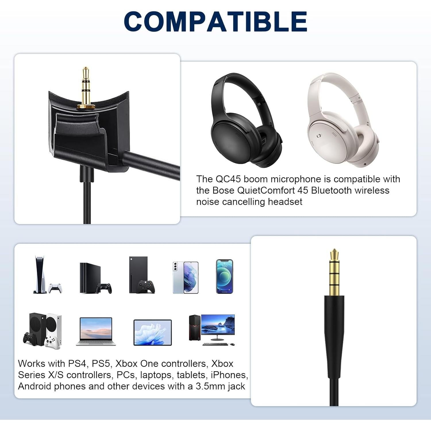 Micrófono Boom QC45 Gneinour con Divisor Y 3.5mm para Juegos