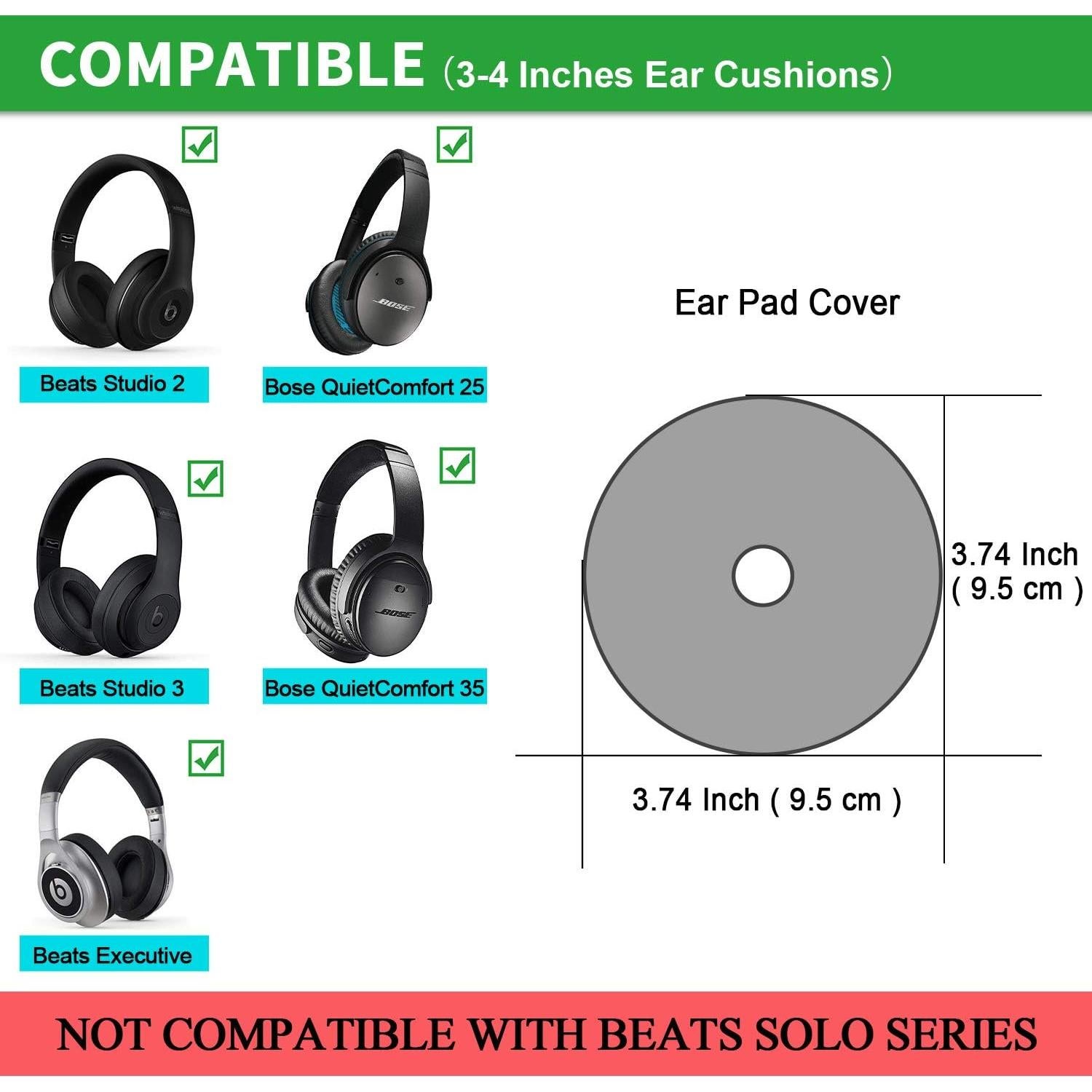 Earpads Sweater Cover Protectors with Stretchable Knit Fabric for Beats Studio 3/2 Bose QC35 25 15 Headphones and Other Headsets with 3-4 Inch Ear Cushions [ 2 Pairs ] (White)
