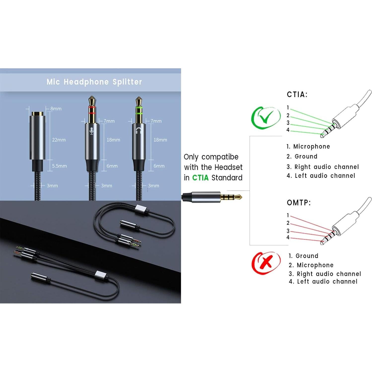 Cable divisor Y 3.5mm TRRS a dos TRS para PC LOL PARTY 30cm