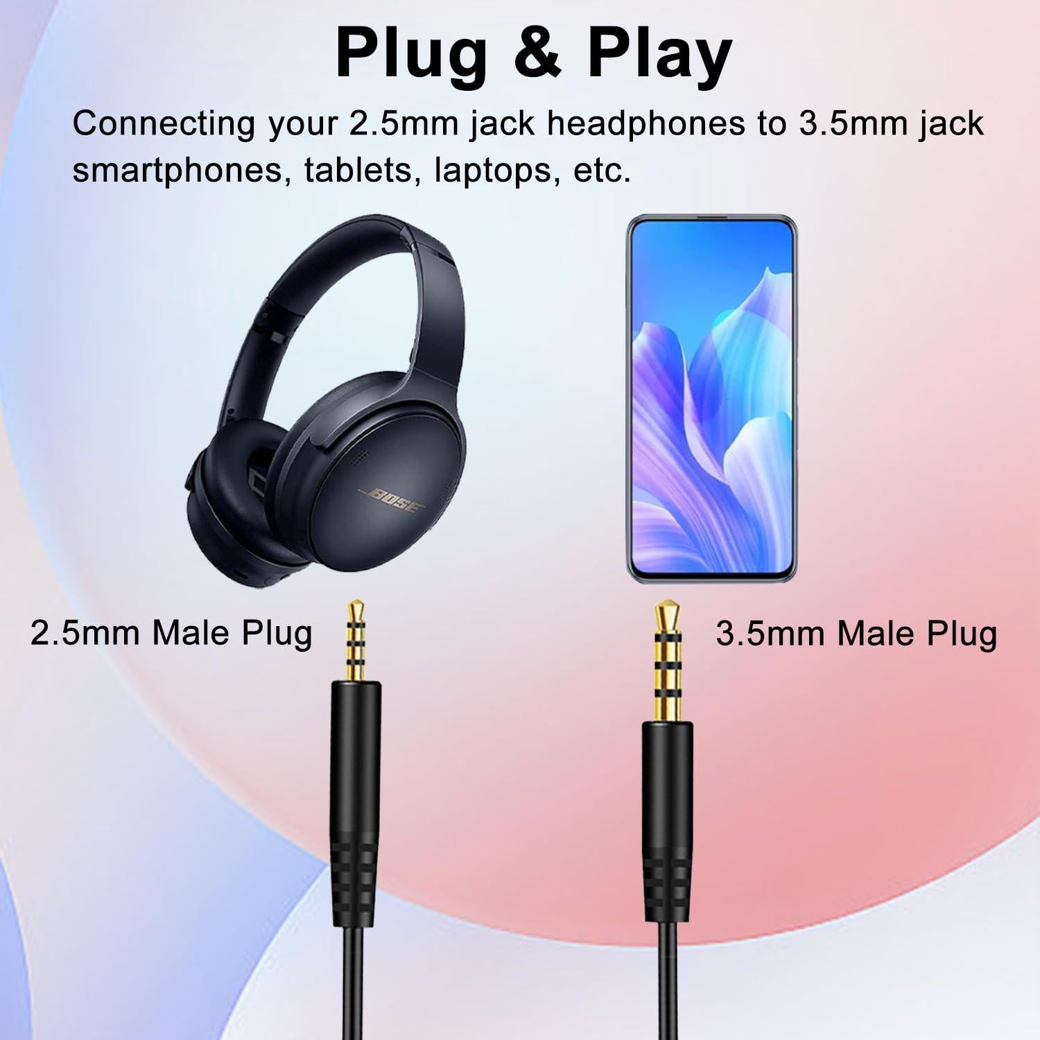 Cable de audio 2.5mm a 3.5mm Weatwo para auriculares Bose