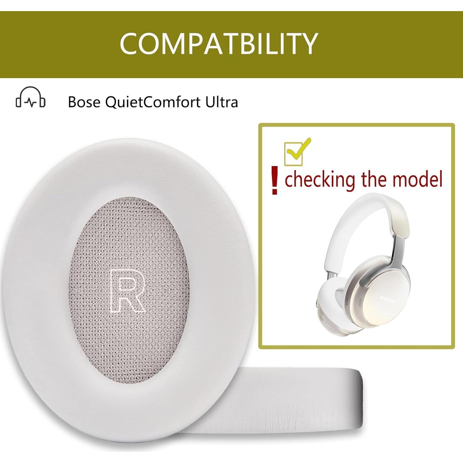 Almohadillas de Repuesto ACCIUK para Auriculares Bose QC Ultra - 1 Par Blanco