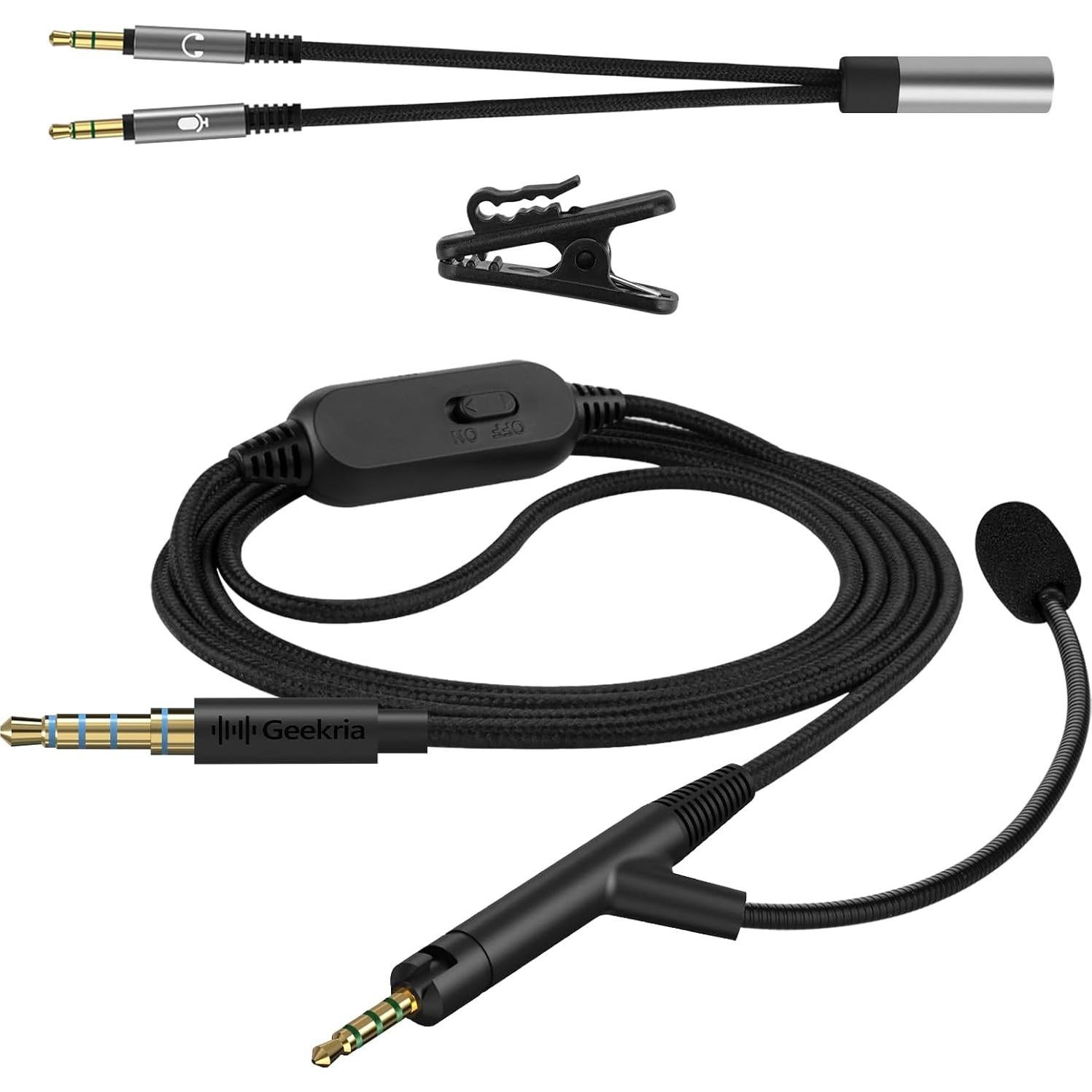 Cable de micrófono Geekria 1.7m para Sennheiser HD 620S/599/598