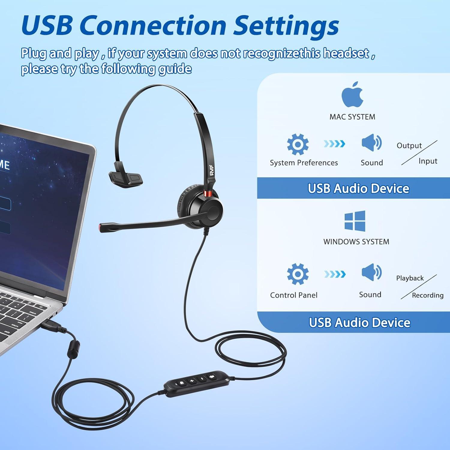 Auricular USB RVP+ con micrófono y cancelación de ruido
