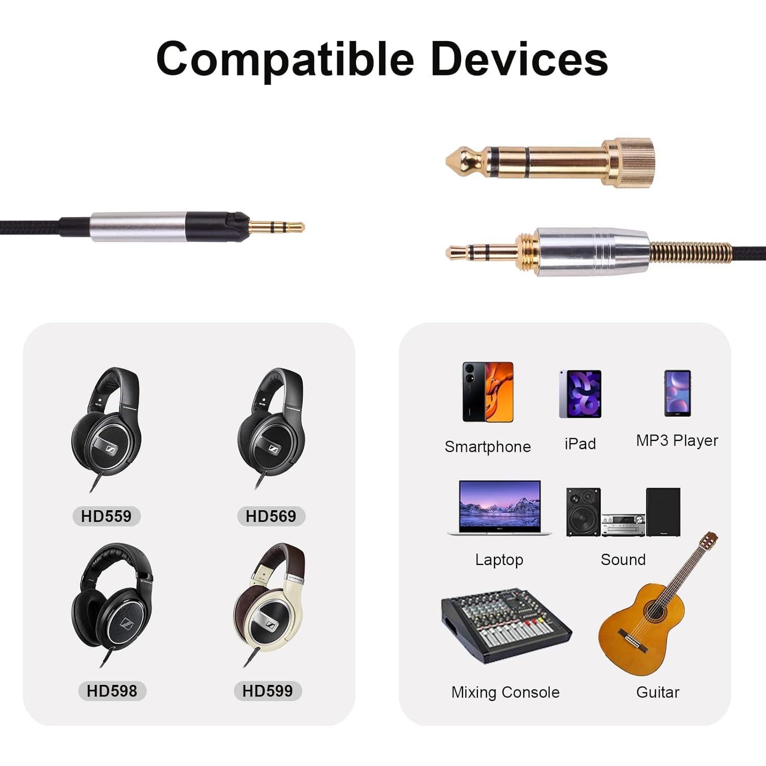 Cable de extensión de audio 2m LearSoon para Sennheiser HD598