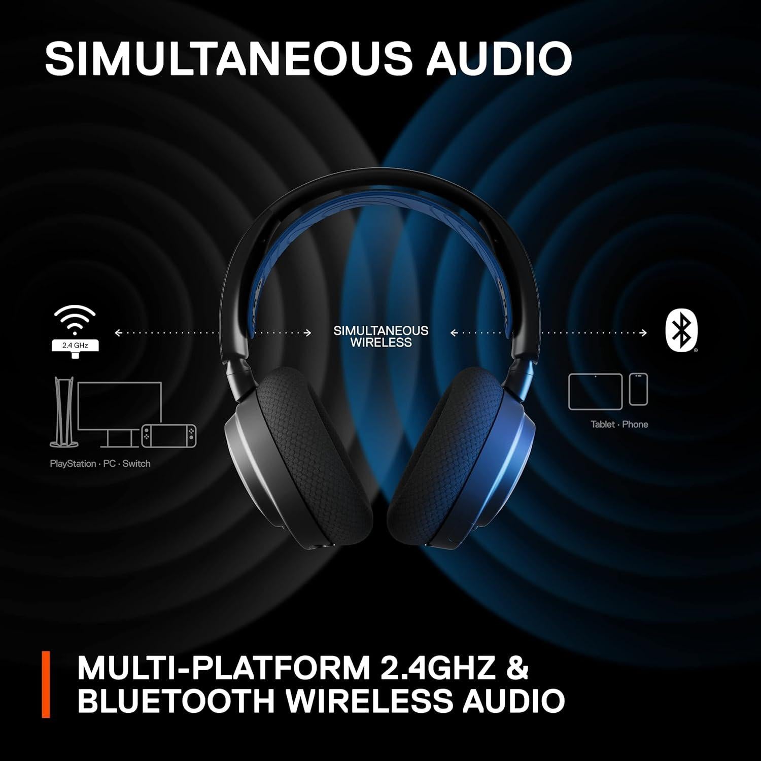 SteelSeries Arctis Nova 7P Wireless Multi-Platform Gaming & Mobile Headset — Simultaneous Wireless 2.4GHz & Simultaneous Bluetooth — 38Hr Battery — USB-C — PS, PC, Switch, Mobile (Renewed)