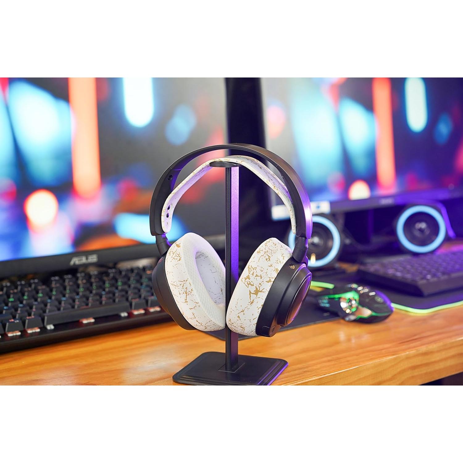 WC HeadbandZ Arctis Nova - Upgraded Silicone Headband for Arctis Nova Headsets by Wicked Cushions - Enhanced Flexibility, Comfort, and Style with Matching Earpad Designs| Gold Marble