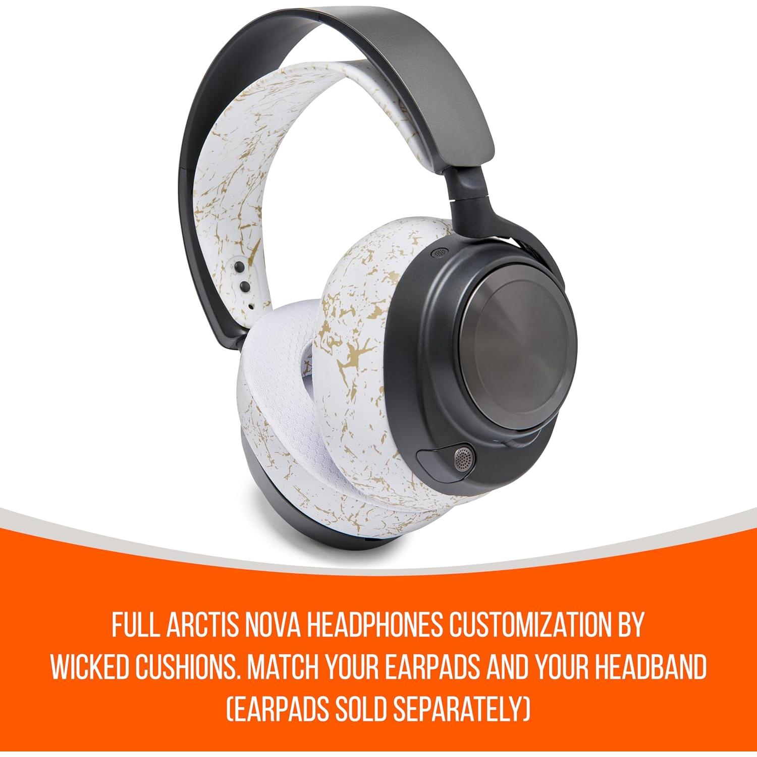 WC HeadbandZ Arctis Nova - Upgraded Silicone Headband for Arctis Nova Headsets by Wicked Cushions - Enhanced Flexibility, Comfort, and Style with Matching Earpad Designs| Gold Marble