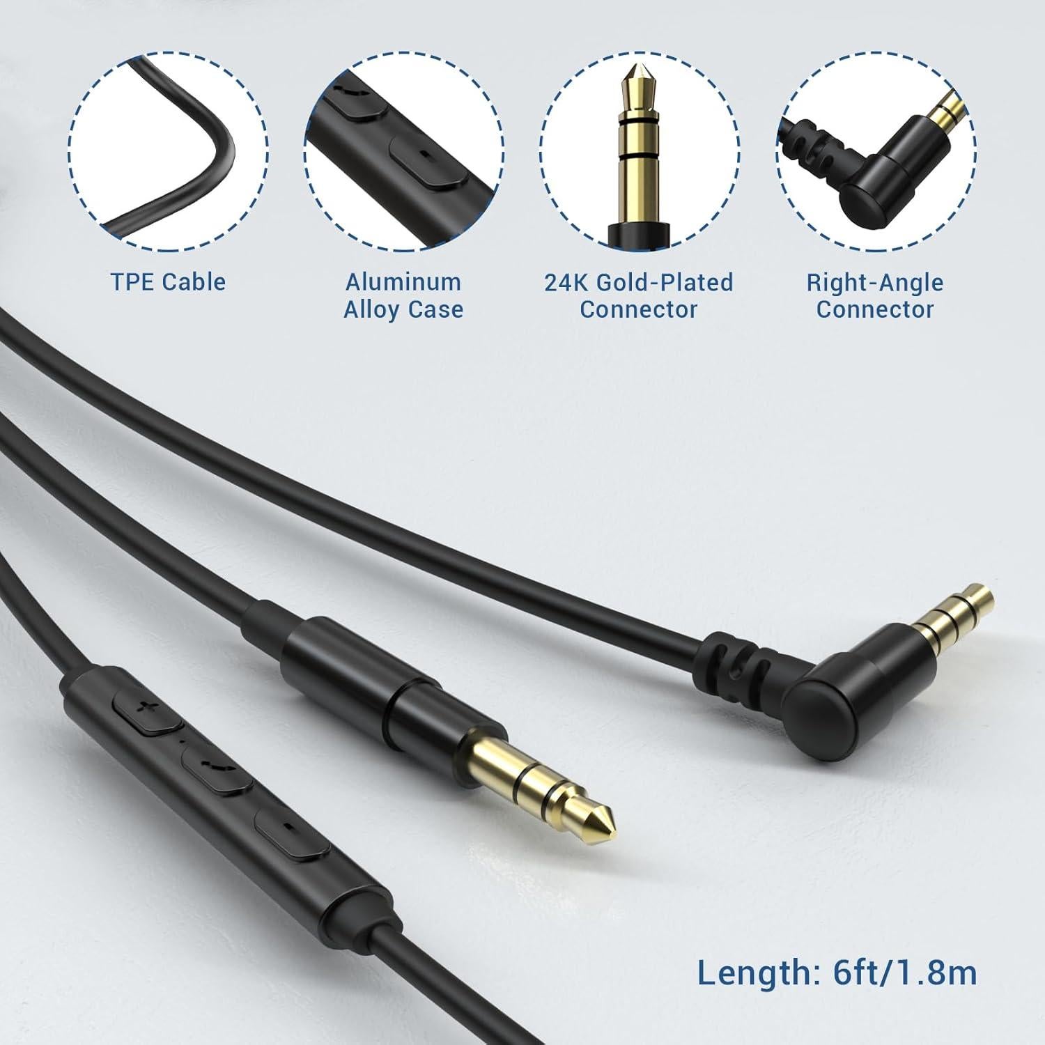Cable de Reemplazo Cubilux 3.5mm para Auriculares 1.83m