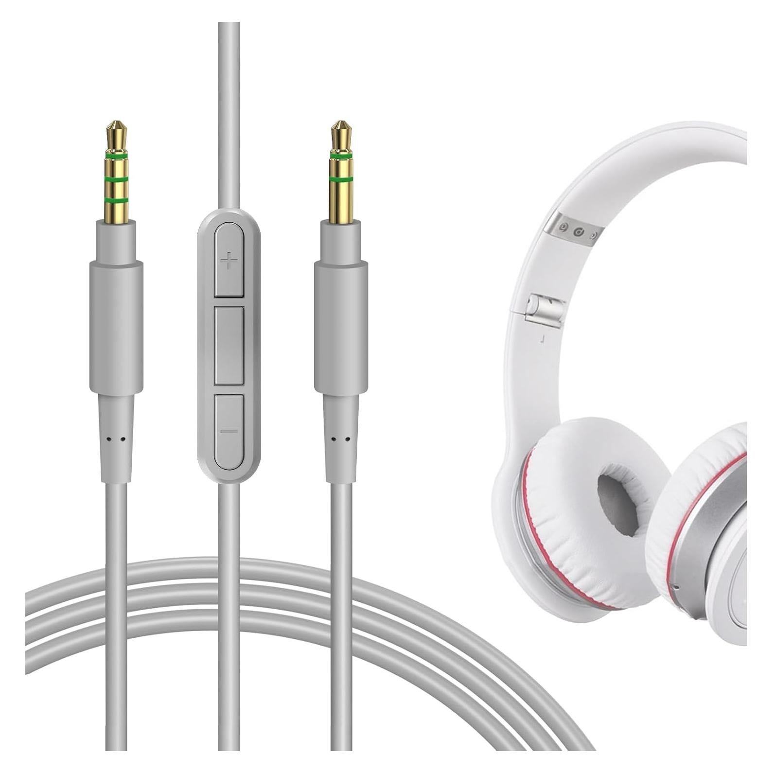 Audio Cable with Mic Compatible with Beats Studio Pro, Studio 3 Headphones 1/8" (3.5mm) to 3.5mm Replacement Stereo Cord with Inline Microphone and Volume Control (5.6 ft / 1.7 m)