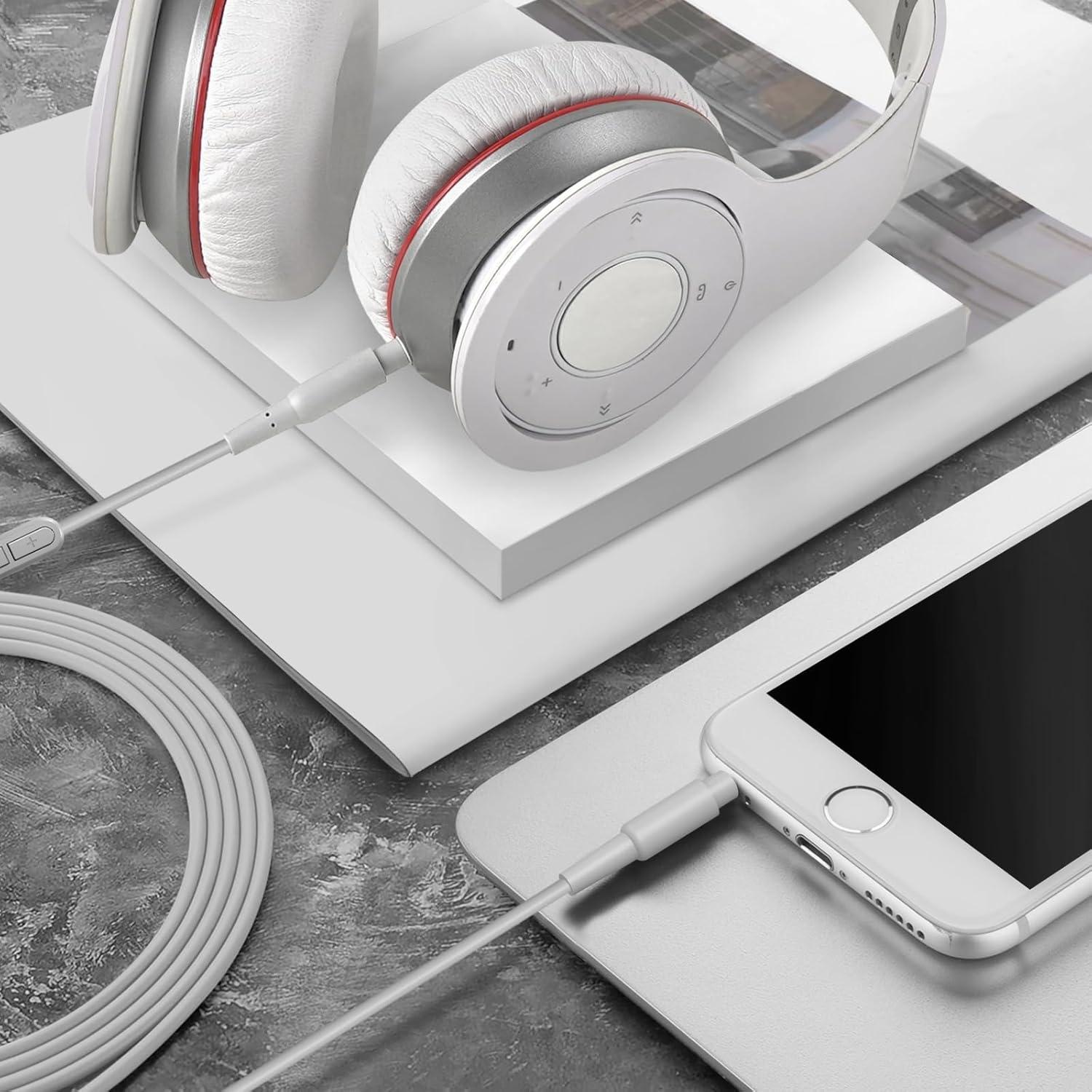 Audio Cable with Mic Compatible with Beats Studio Pro, Studio 3 Headphones 1/8" (3.5mm) to 3.5mm Replacement Stereo Cord with Inline Microphone and Volume Control (5.6 ft / 1.7 m)