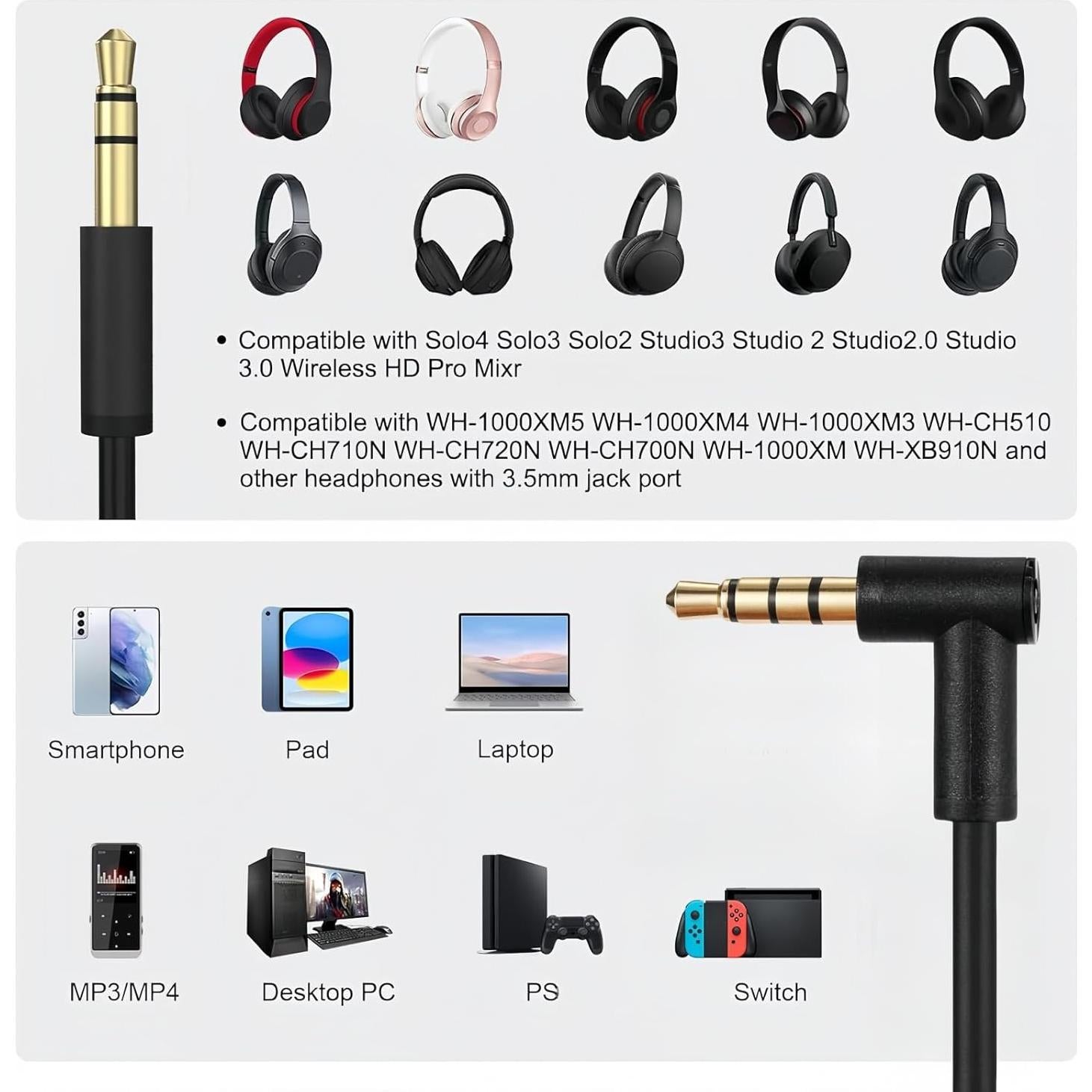 Cable de Audio de Reemplazo Rillpac para Auriculares Beats 1.4m