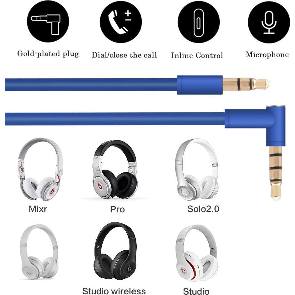Cable de audio de reemplazo Fedoo 1.4m con micrófono para Beats