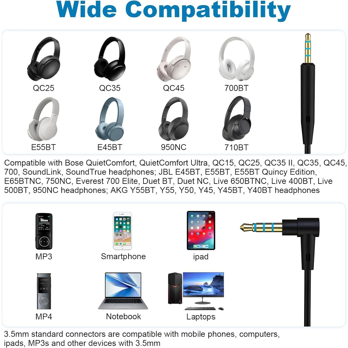 Micrófono QC35 Gneinour para Auriculares Bose y JBL 1.5m