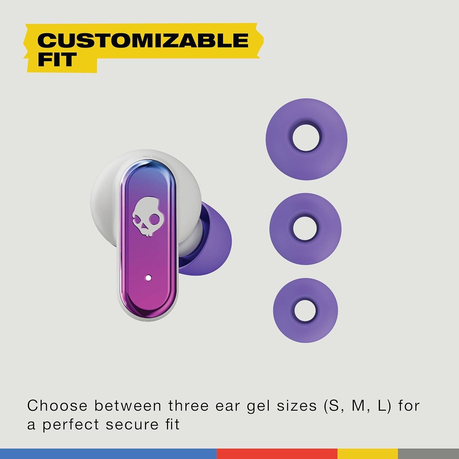 Skullcandy Dime Evo Wireless Earbuds, Bluetooth Headphones, Noise Isolating Fit, Up to 36 Hours Battery, Microphone for iPhone Android, Easy Carry with Clip-Anywhere Case - All Love