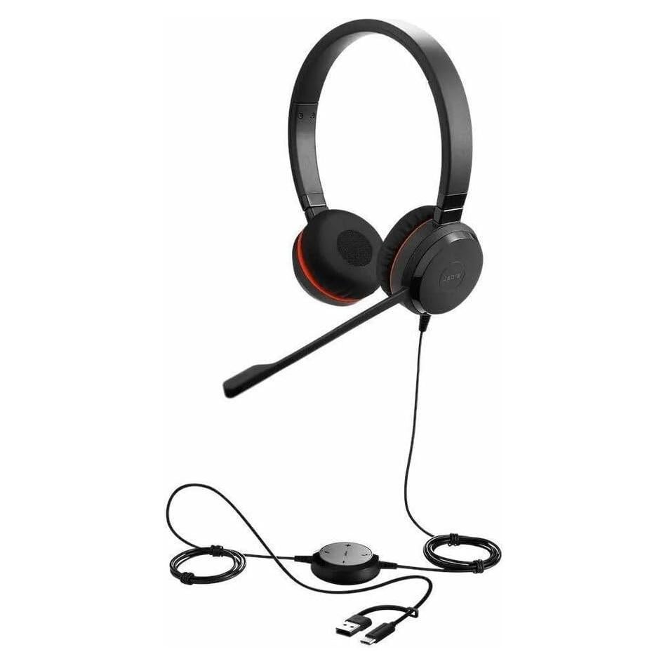 Jabra Evolve 20 Wired Headset (2025 Edition) - Dual-Ear Wired Headset for Office and Work from Home - Call Control - All Platforms - USB-C/A Connectivity - Black