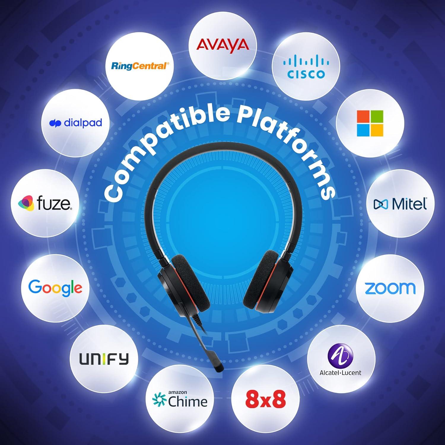 Jabra Evolve 20 MS Duo USB-A Wired Headset (10 Pack)- GTW Bundle with Microfiber Cloth (10 Pack) Office Headphones for Work