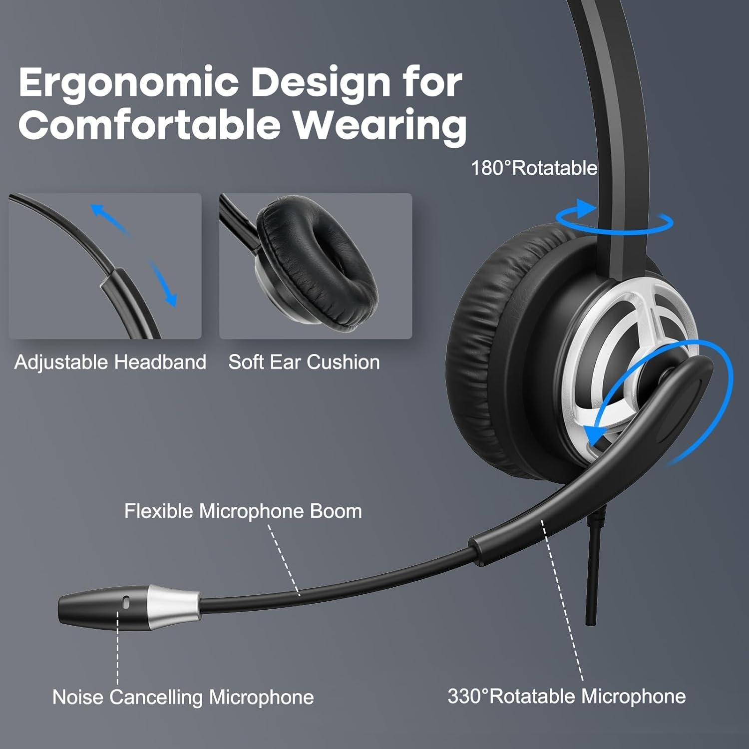Auriculares USB MKJ con Micrófono Cancelación Ruido - Ergonomía