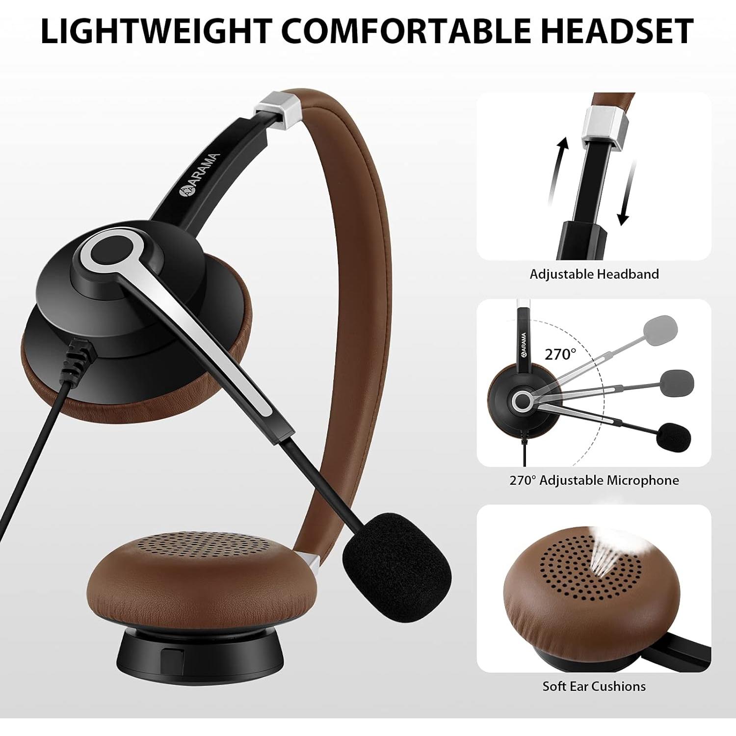 Auricular con cable Arama ARA700, micrófono cancelador de ruido