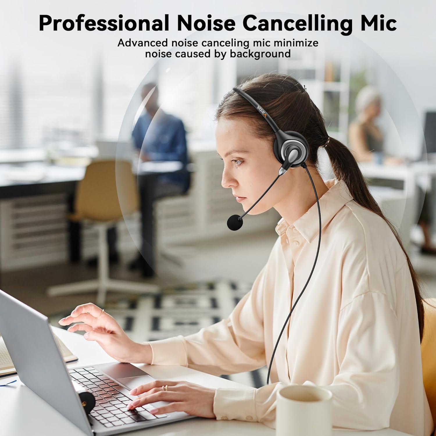 Auricular USB-C Wantek HSM-600NTYPEC con micrófono y cancelación de ruido