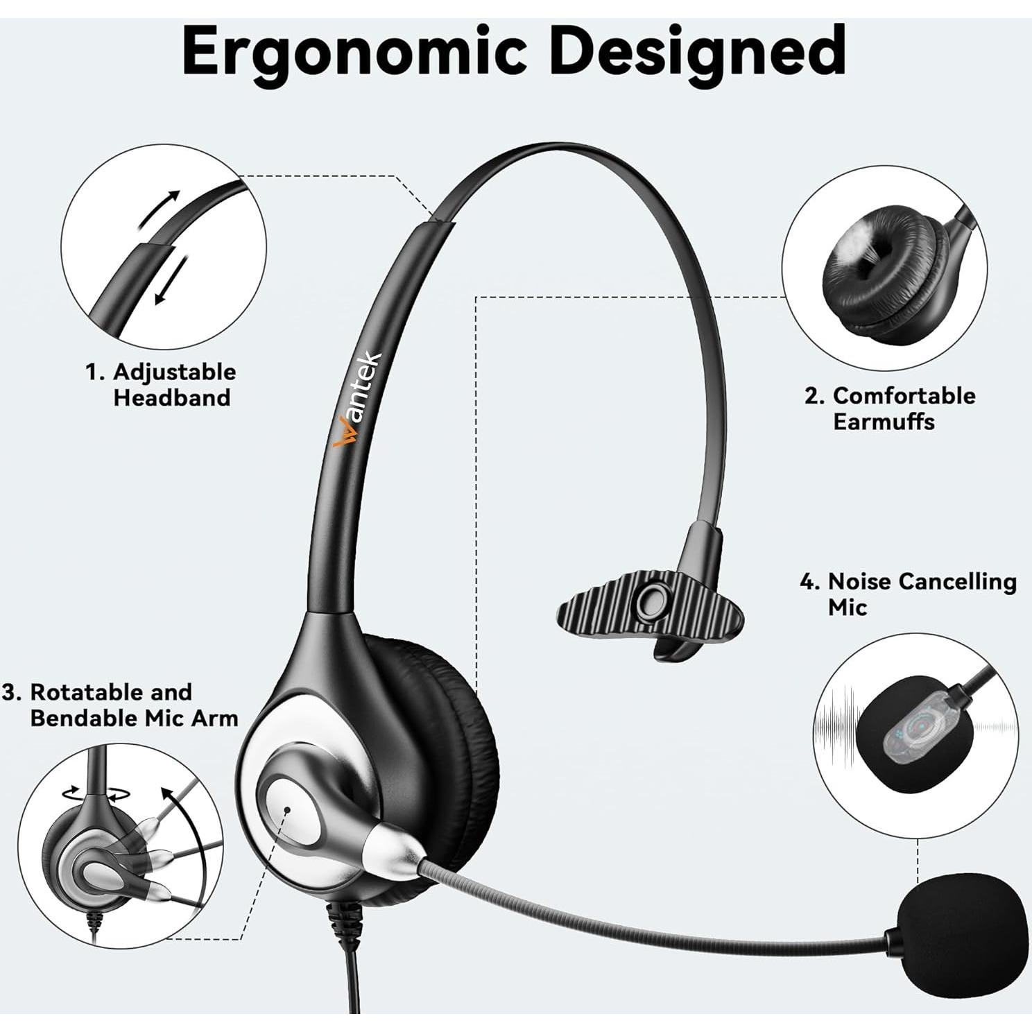 Auricular USB-C Wantek HSM-600NTYPEC con micrófono y cancelación de ruido