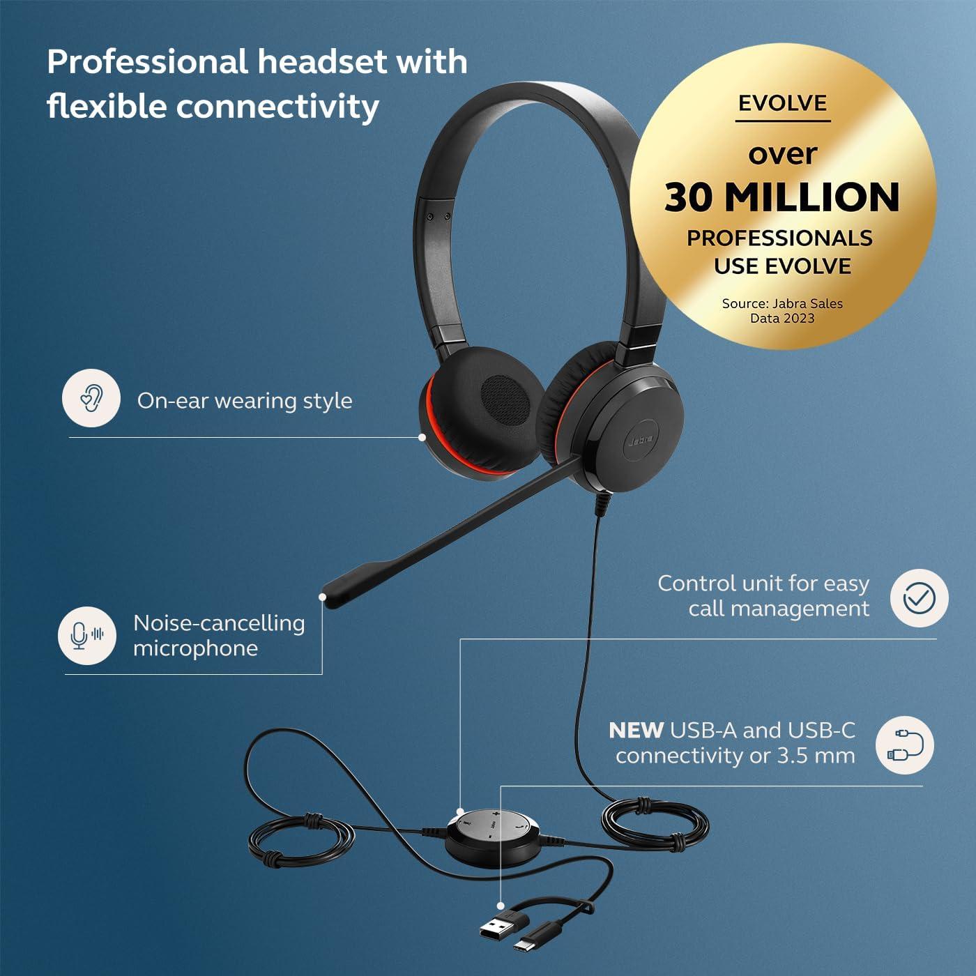 Auricular Jabra Evolve 30 II con Micrófono y Cancelación de Ruido