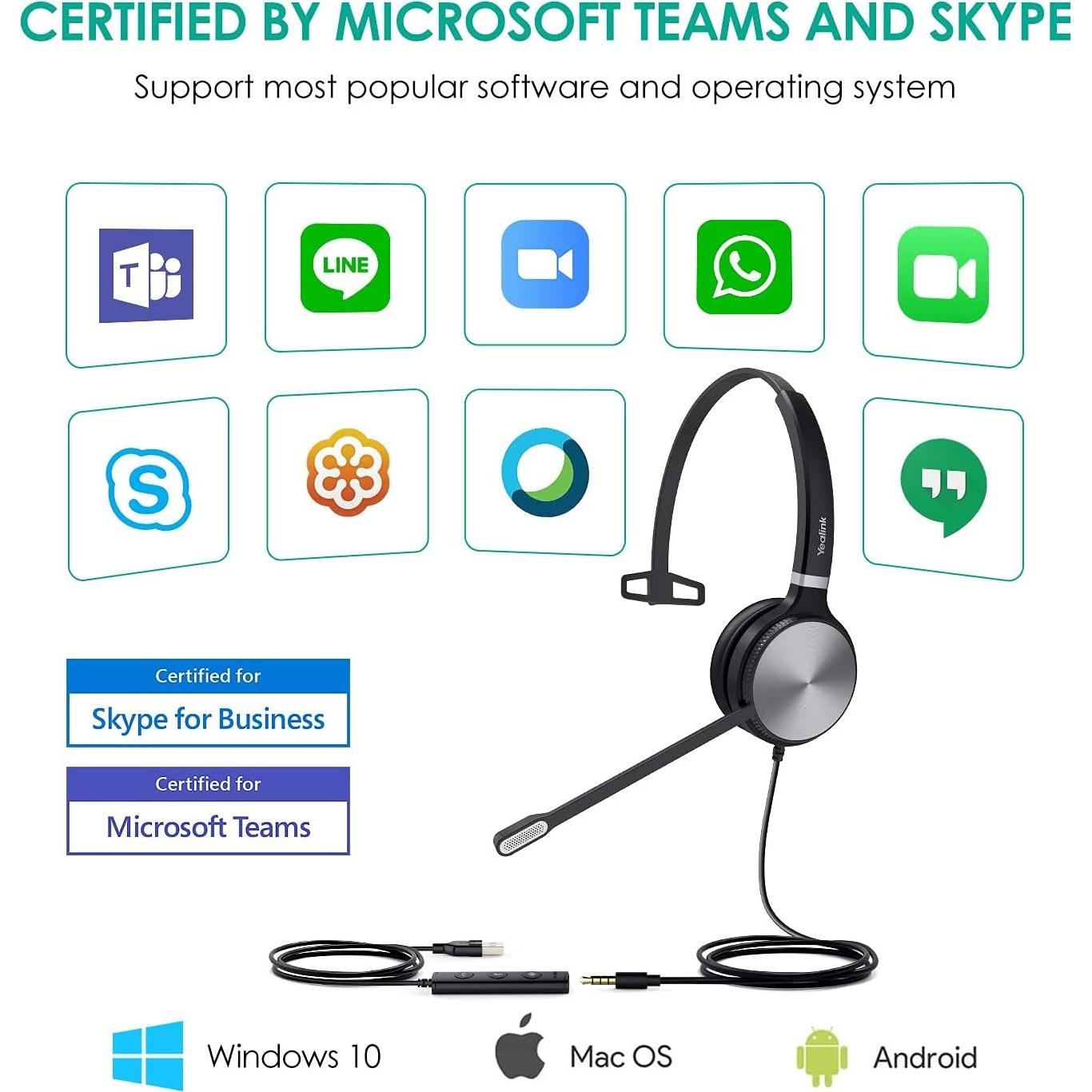 Auriculares USB Yealink UH36 Mono con Micrófono y Cancelación de Ruido