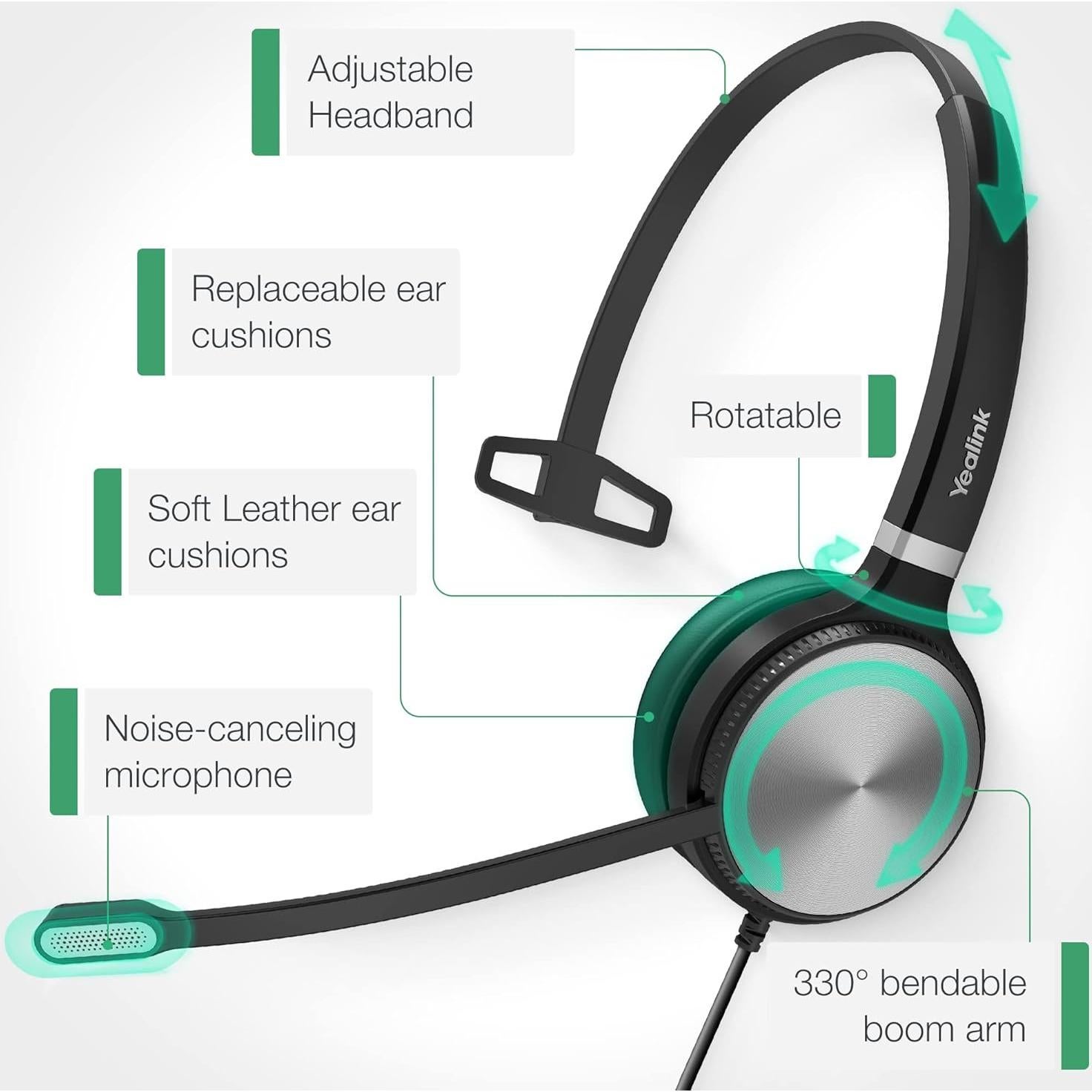 Auriculares USB Yealink UH36 Mono con Micrófono y Cancelación de Ruido