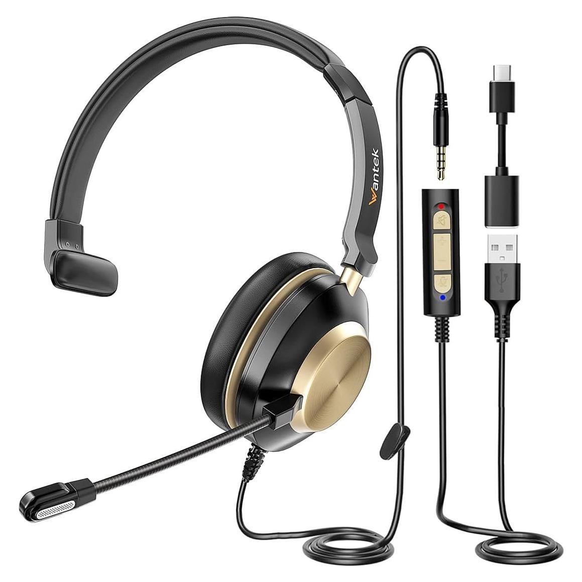 Auriculares USB Wantek 881K con micrófono y cancelación de ruido