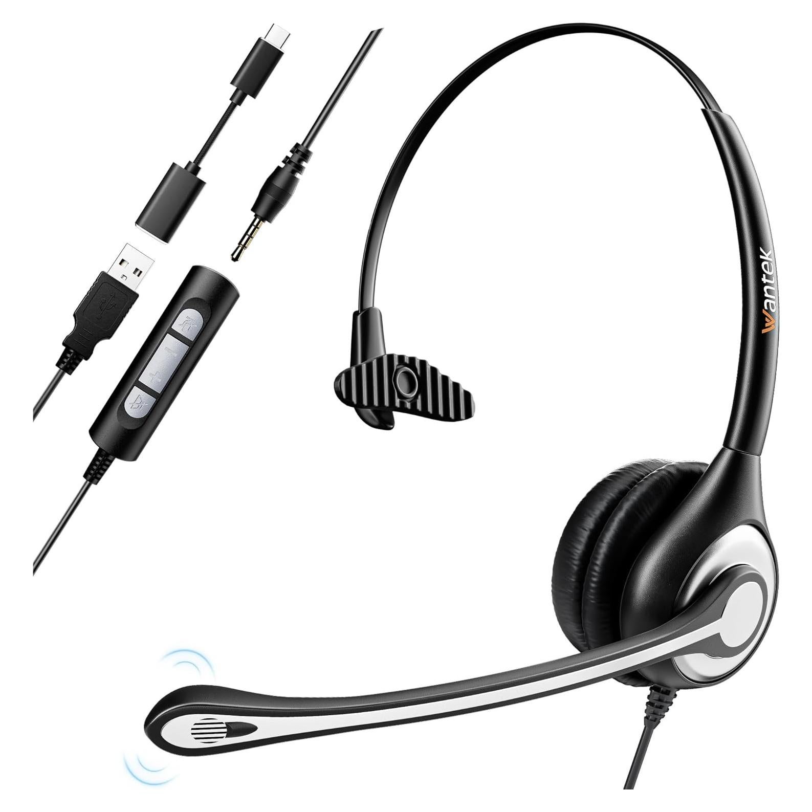 Auriculares USB Wantek H-USB600-SC con Micrófono y Cancelación de Ruido
