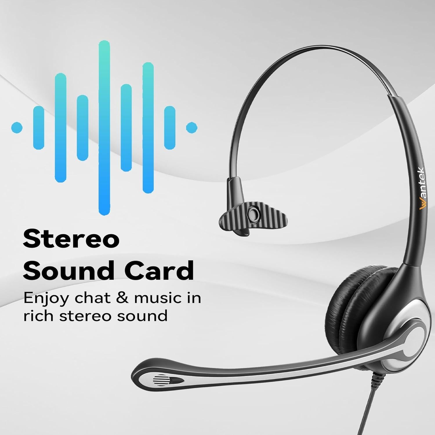 Auriculares USB Wantek H-USB600-SC con Micrófono y Cancelación de Ruido