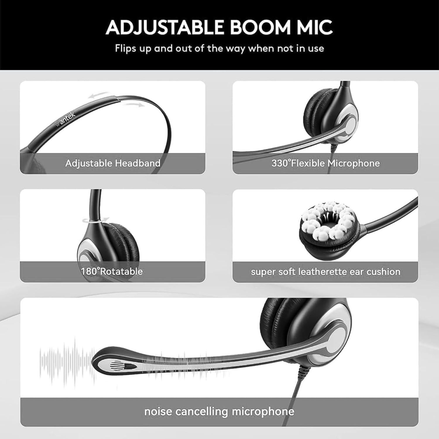 Auriculares USB Wantek H-USB600-SC con Micrófono y Cancelación de Ruido