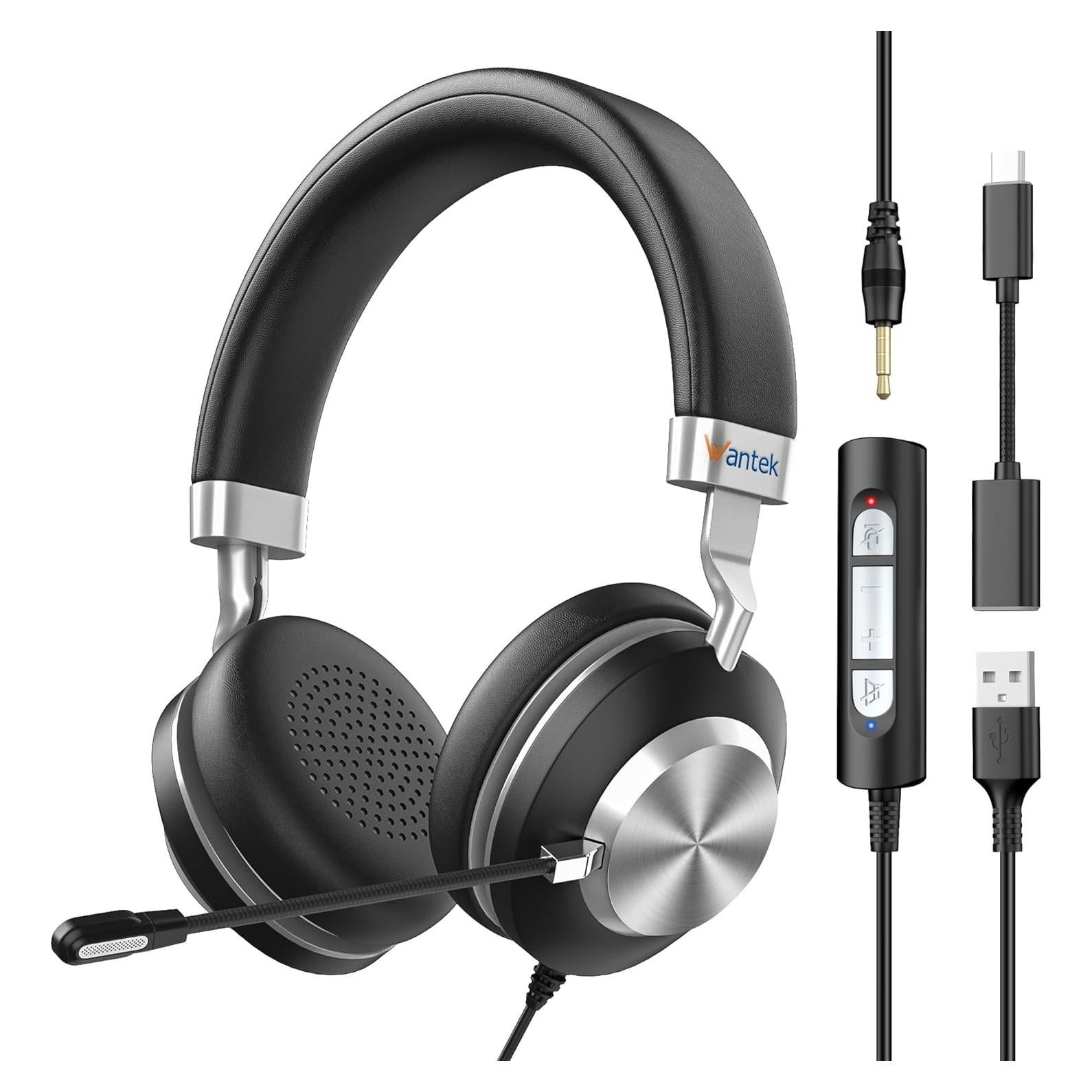 Auriculares USB Wantek 882MFUSB con Micrófono y Cancelación de Ruido