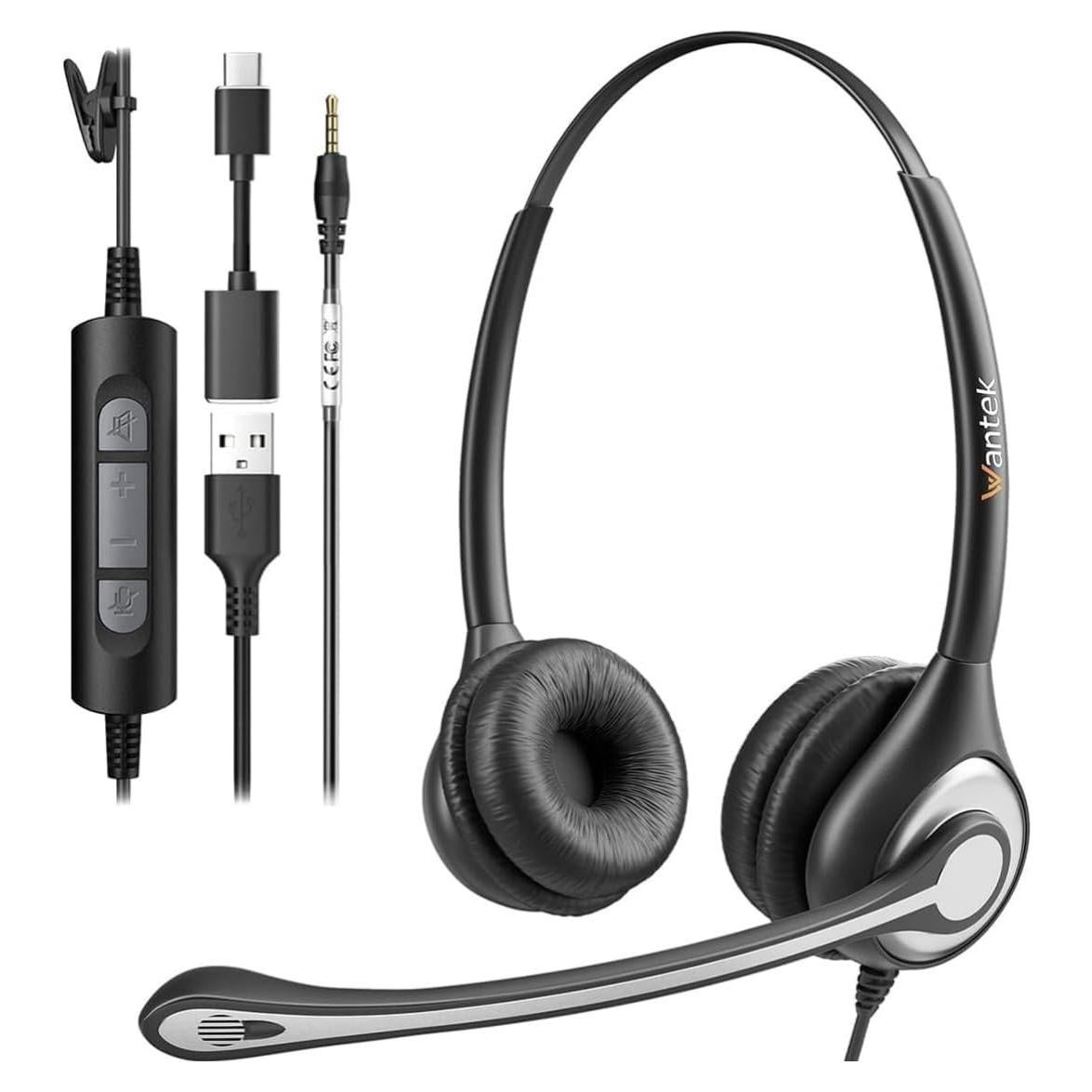 Auricular USB Wantek H-USB602-SC con micrófono y cancelación de ruido