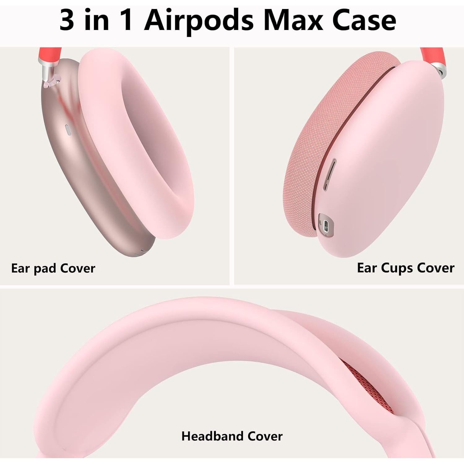 Silicone Case Cover for AirPods Max Headphones, Ear Pad Case Cover/Ear Cups Cover/Headband Cover for AirPods Max (USB-C/Lightning)(2024/2020),Accessories Silicone Protector for Apple AirPods Max, Pink