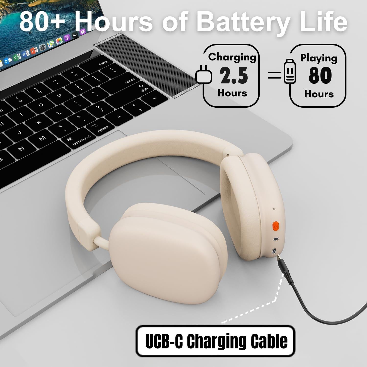 Auriculares Bluetooth Bingozones P37 Max Beige 80h Inalámbricos