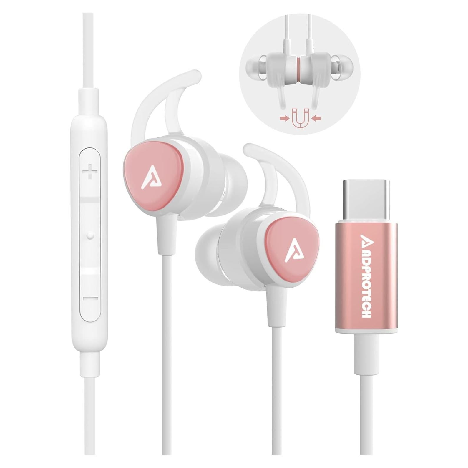 Auriculares USB C ADPROTECH Oro Rosa con Micrófono y Control