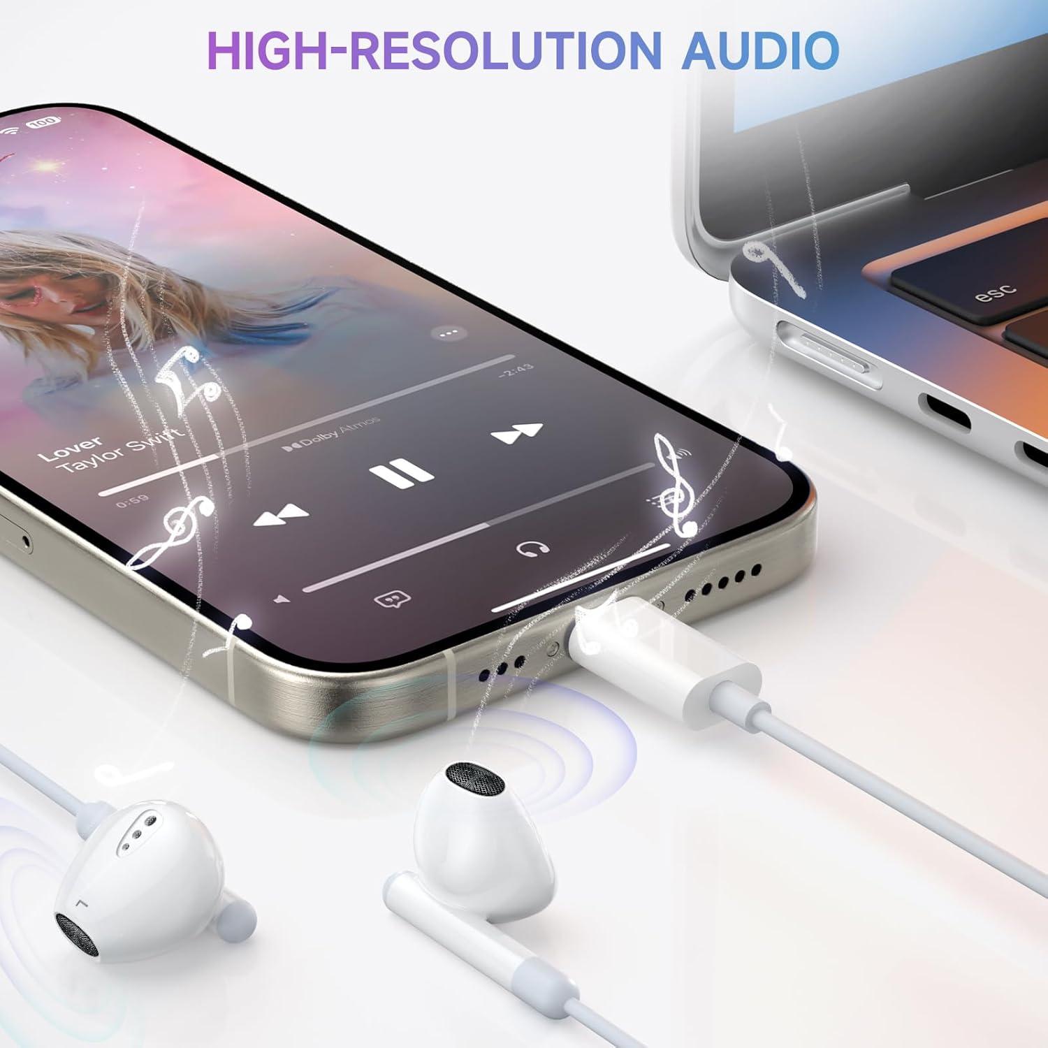 Auriculares USB C ZENIPER para iPhone 16/15 Pro Max, sonido HD