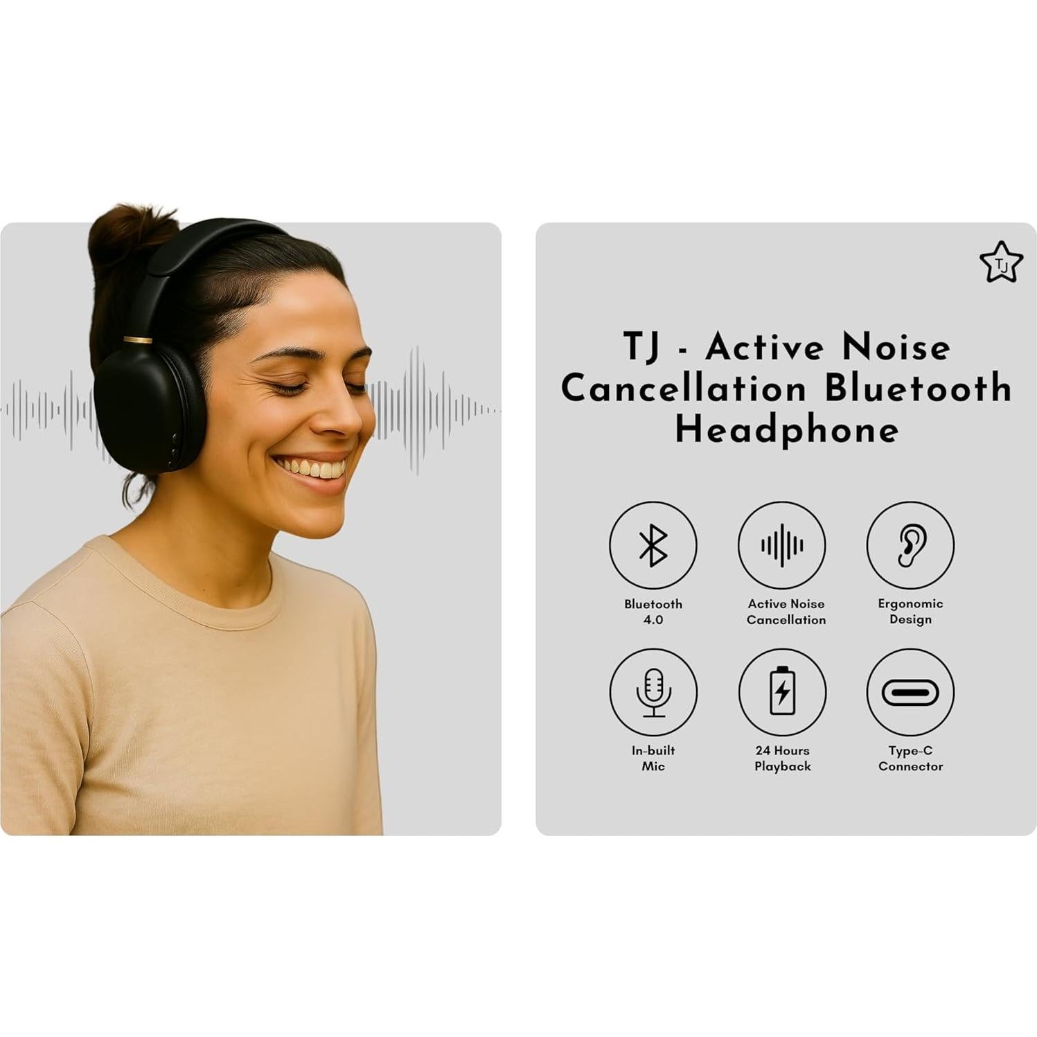 Auriculares Bluetooth TJ ANC 27H Cancelación Ruido Cuero