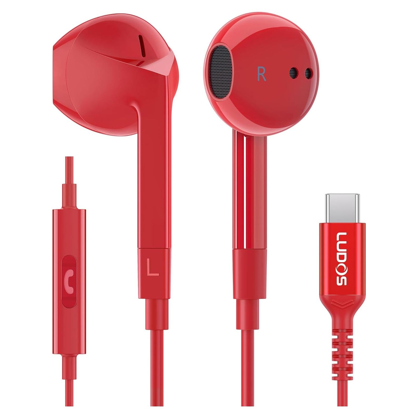 Auriculares USB-C LUDOS FEROX Rojo - Compatibles iPhone y Samsung