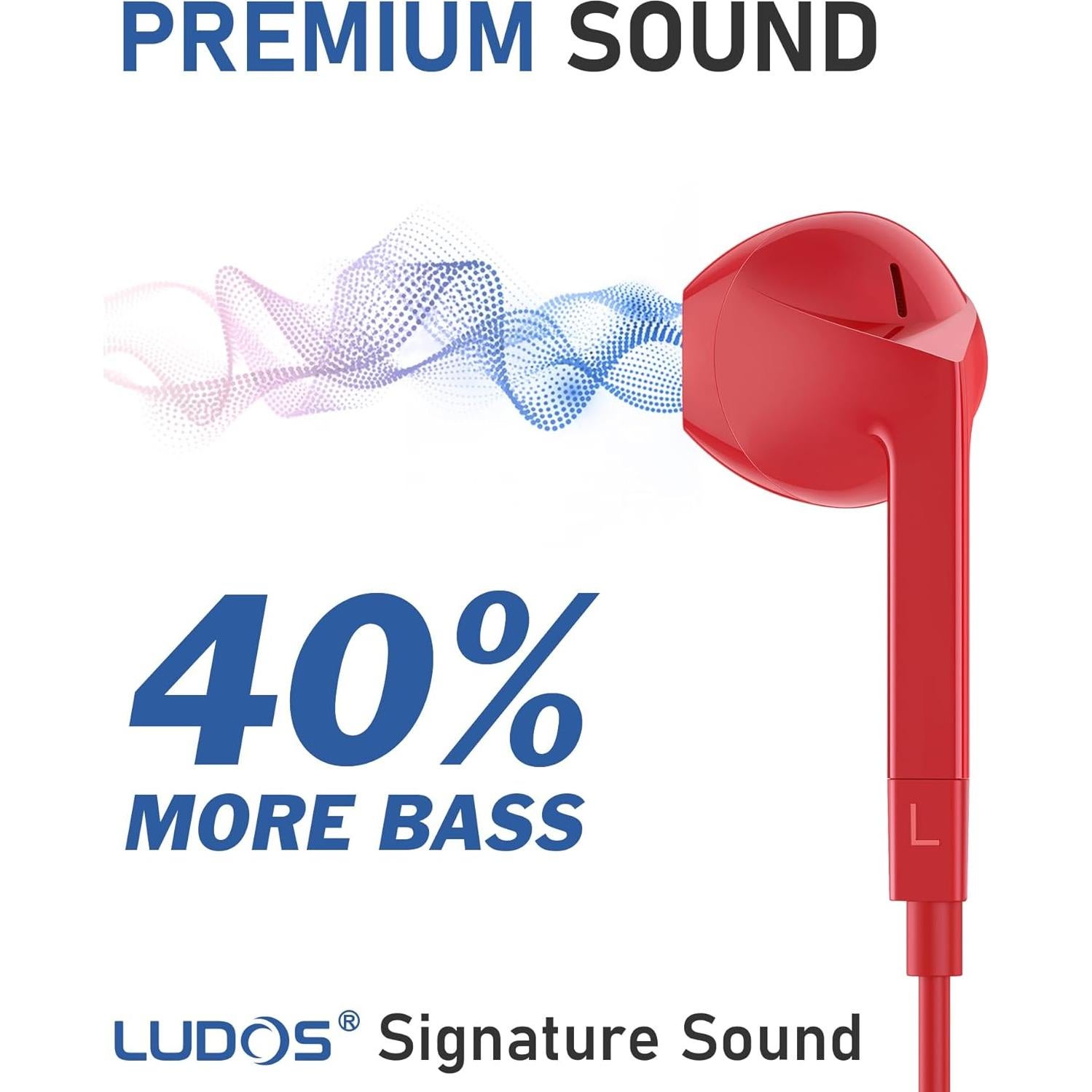 Auriculares USB-C LUDOS FEROX Rojo - Compatibles iPhone y Samsung