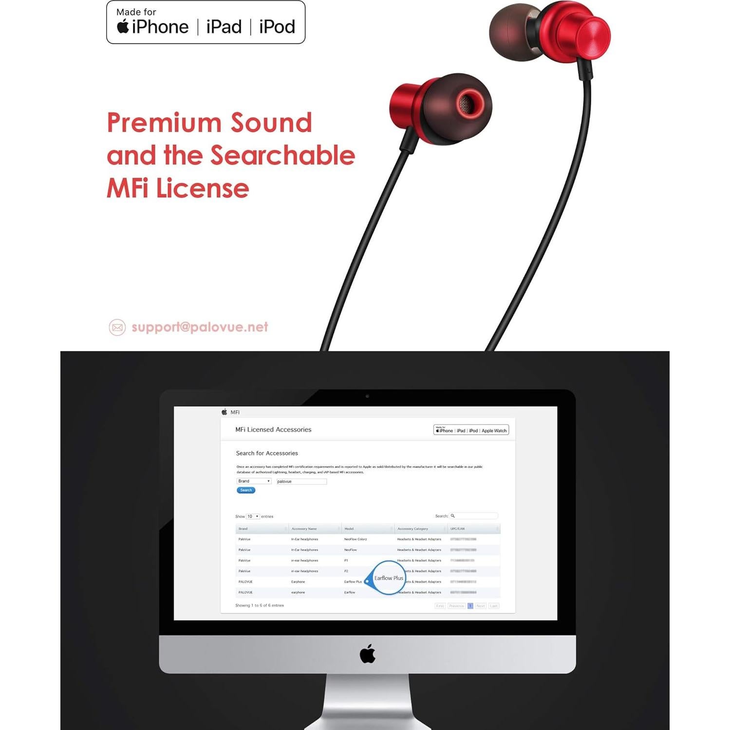 Auriculares Lightning PALOVUE EarflowPlus - Sonido Premium, 0.8m