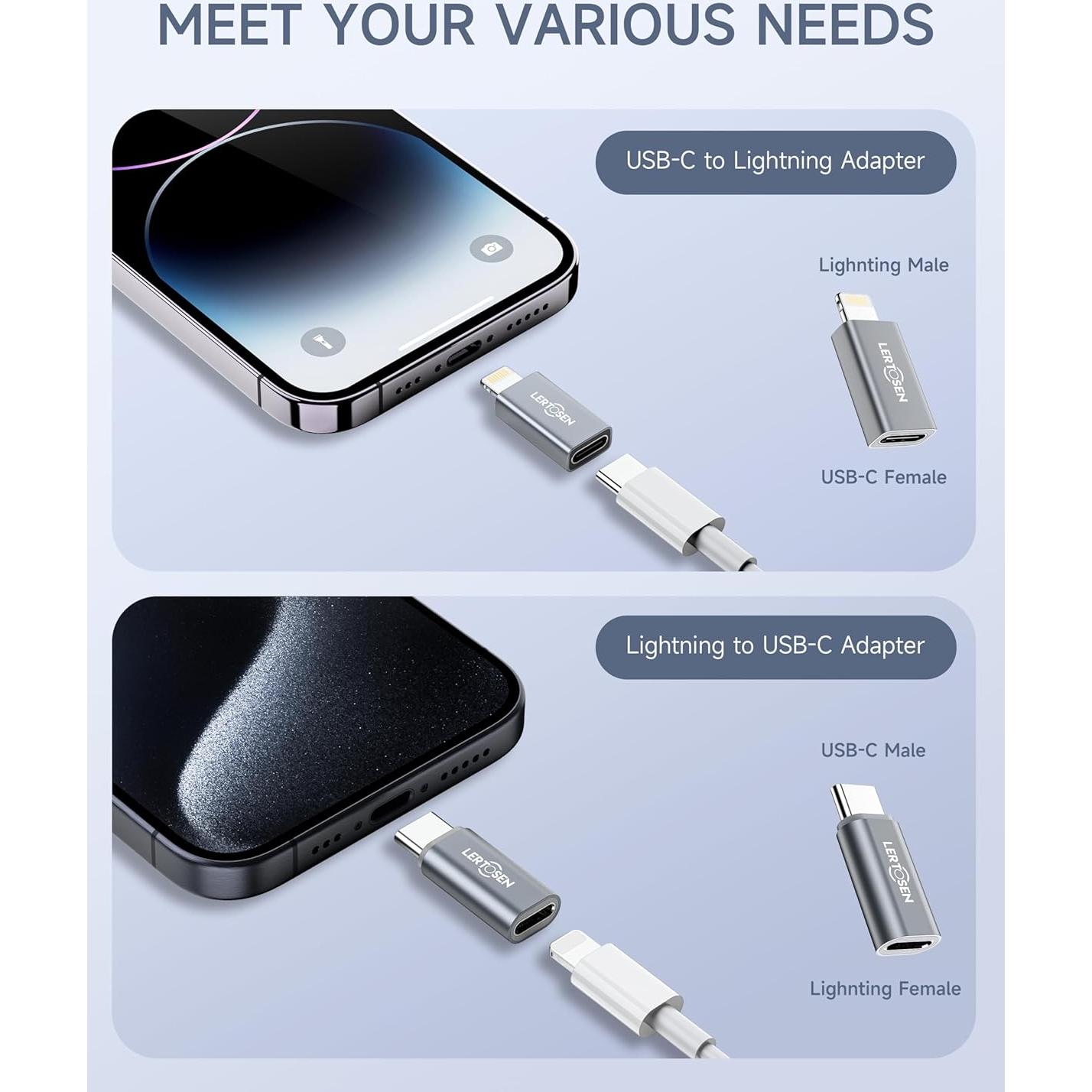 Paquete de 2 Adaptadores Lightning a USB-C LERTOSEN 27W